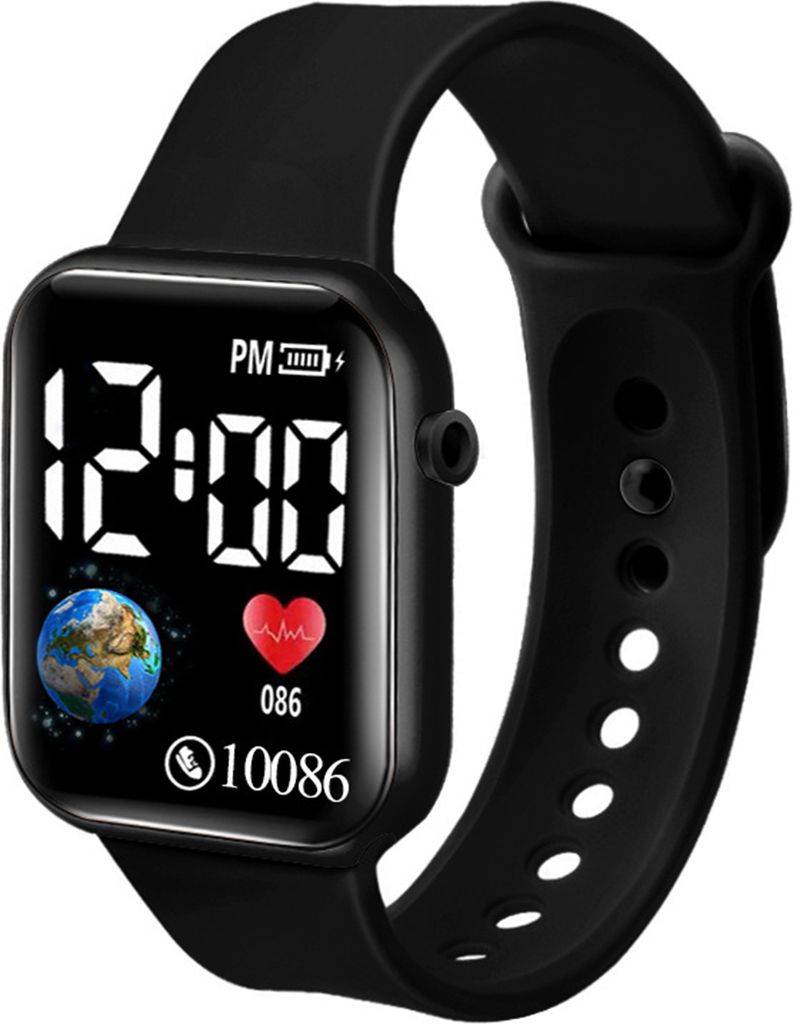 Elektronische LED-Uhr, wasserdicht, verstellbar, weiches Silikonarmband, quadratisches Zifferblatt mit Erdzifferblatt, für Kinder und Studenten, l...