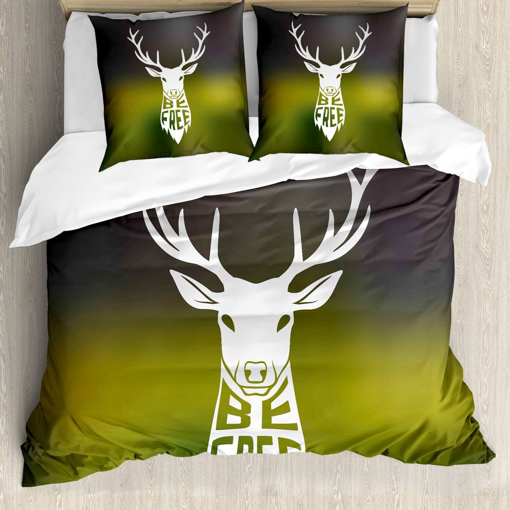 ABAKUHAUS Jagd Bettbezug, Rotwild-Kopf-Kunst, Milbensicher Allergiker geeignet mit Kissenbezügen, 155 cm x 220 cm - 80 x 80 cm, Mehrfarbig