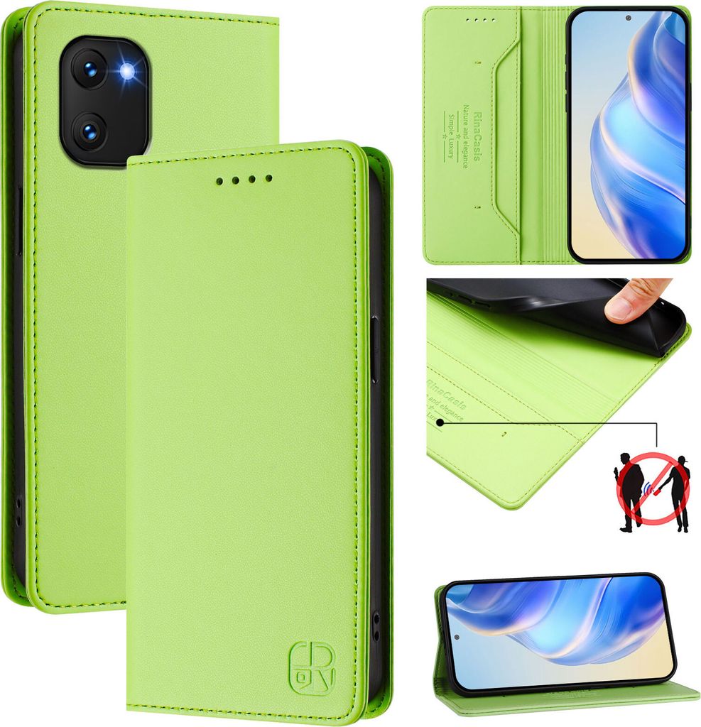 Lederhülle für UMIDIGI Power 7/Power 7S Hülle Flip Brieftasche Kartenfächern Ständer Schutzhülle Grün