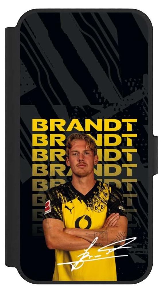 NIVOCASE Klapphülle für Samsung Galaxy S24 FE 5G Handyhülle aus Kunst Leder NIVOflip schwarz BVB Borussia Dortmund Julian Brandt