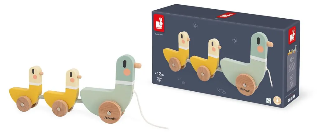 Jouet à tirer silencieux Janod : canards en bois pour sol fragile