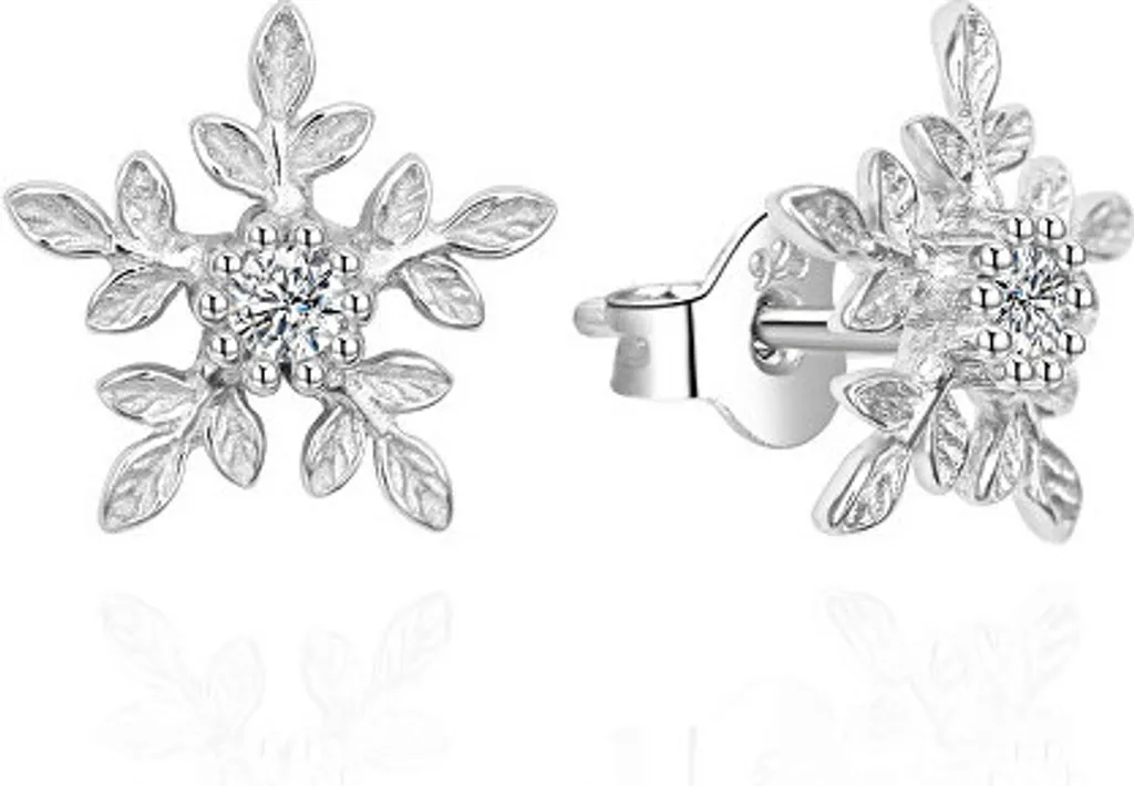 Puces d'oreilles flocon de neige en argent massif 925 rhodié chic