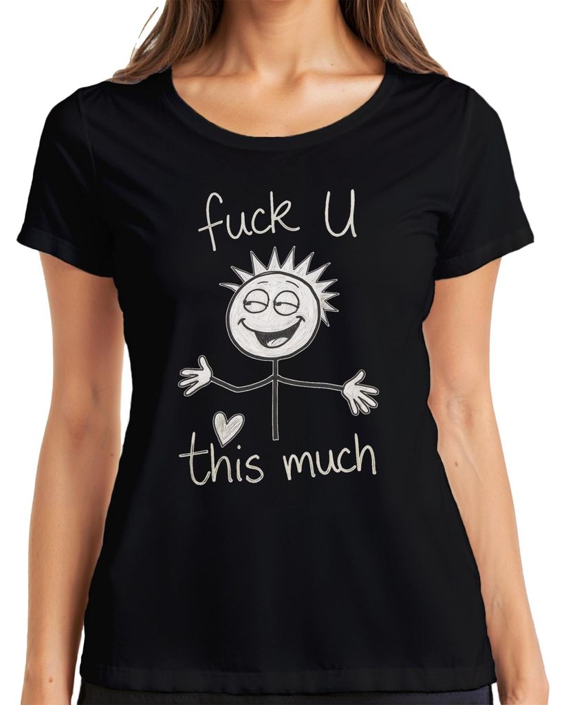 Fuck U This Much frech Strichmännchen Herz sarkastisch Geschenk Damen T-Shirt, Schwarz, XL