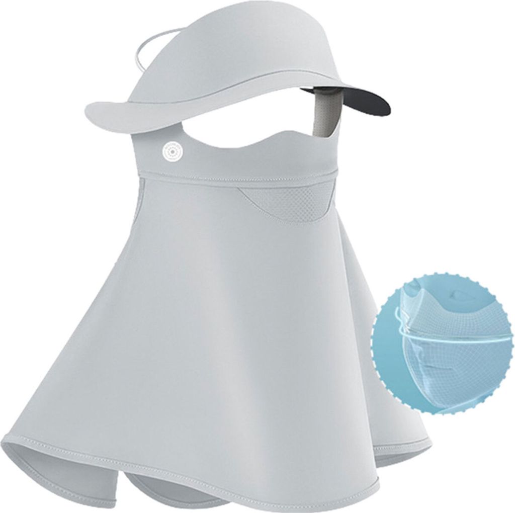 Damen Summer Outdoor Reiten Sonnenmasken Multifunktion UV-Schutz Atmungsaktive Sonnenschutzmaske mit Nackenschutz, Farbe: Hellgrau