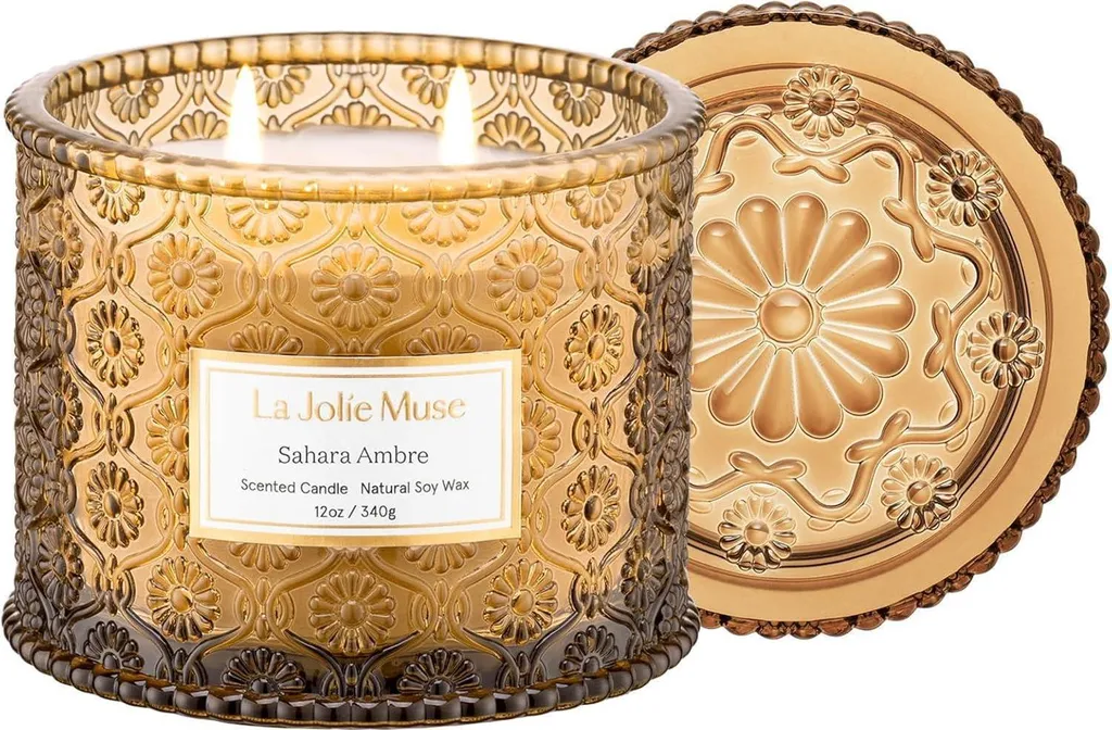 Bougie parfumée naturelle Sahara Ambra en cire de soja 340g 2 mèches