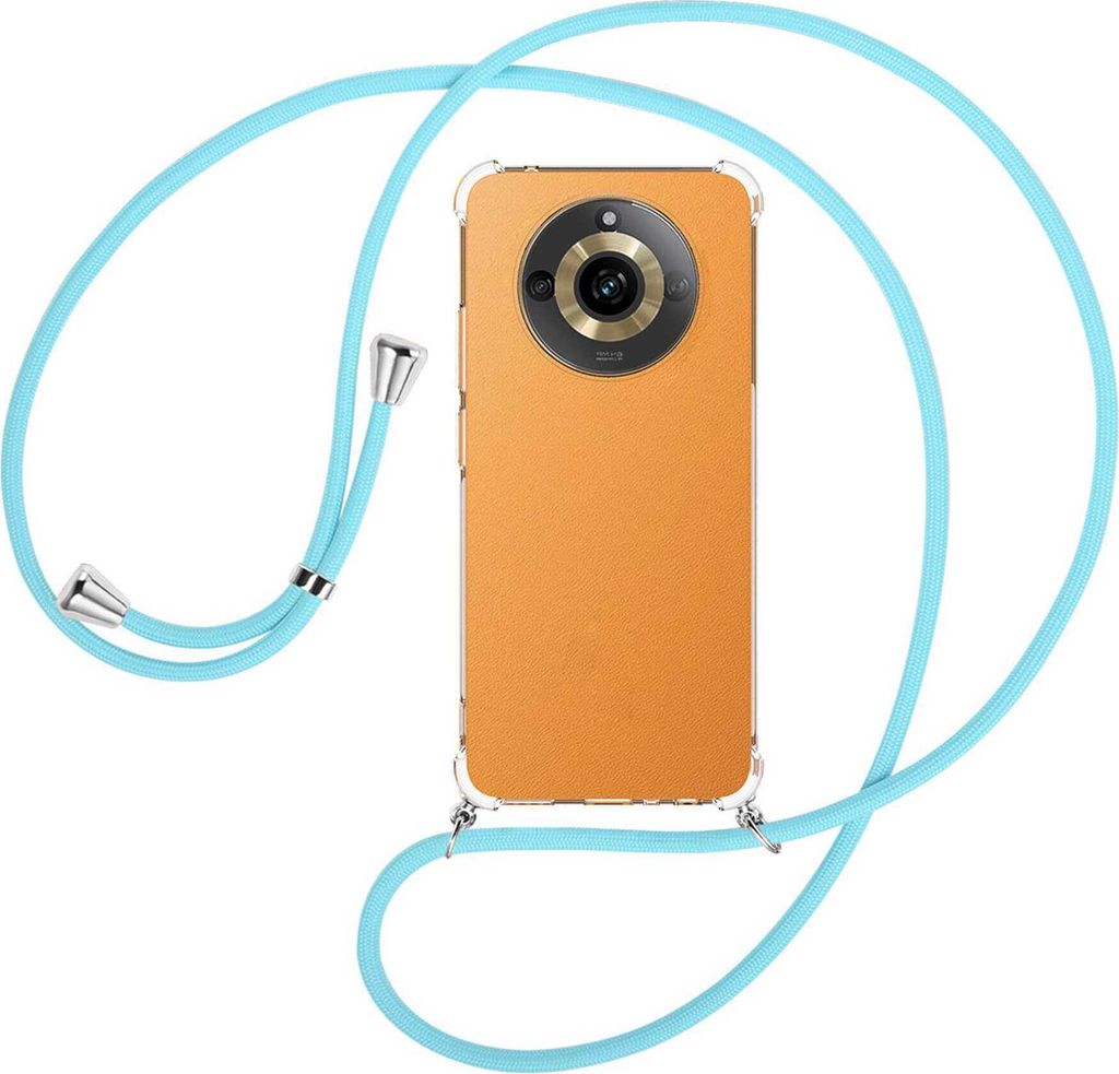 Handykette Backcover-Schutzhülle mit Band (Metall silberfarben) für Realme 11 5G (6.72'') - himmelblau