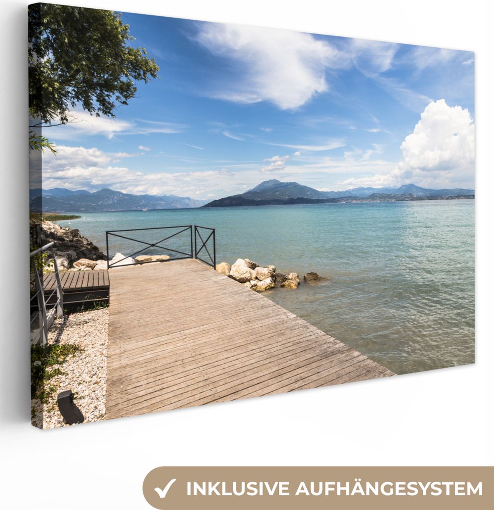 OneMillionCanvasses - Leinwandbilder - 150x100 cm, Gardasee - Gerüstbau - Holz, Wandbilder Kunstdruck Wanddekoration