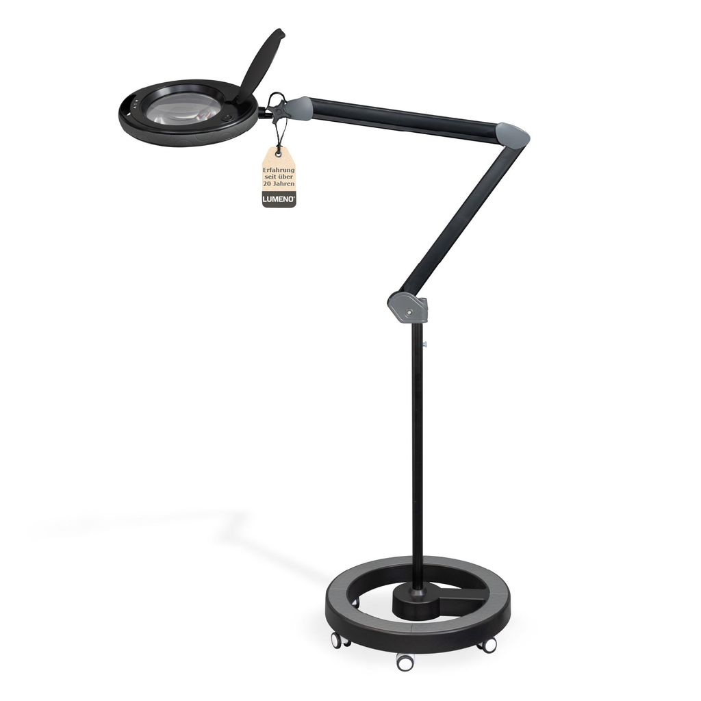 Lumeno LED Lupenleuchte Serie 851X mit 152mm Echtglaslinse, dimmbar, Schwarz, Größe: 3 mit Rollstativ