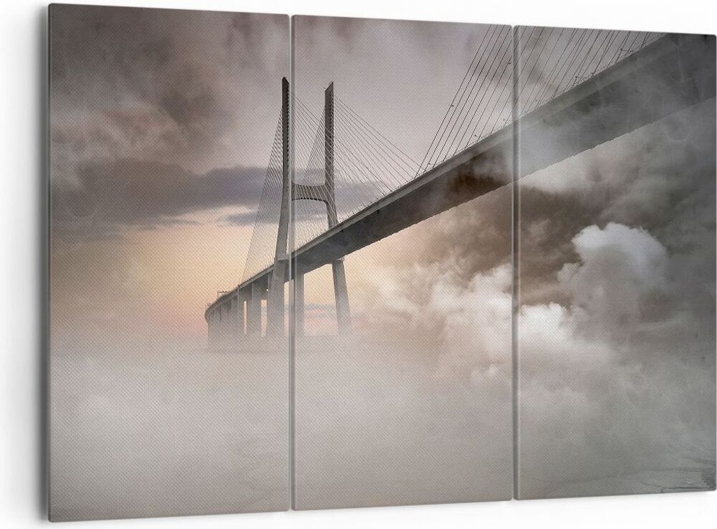 Bild auf Leinwand - Leinwandbild - Brücke Nebel Wasser - 165x110cm - Wand Bild - Wanddeko - Leinwanddruck - Bilder - Kunstdruck - Wanddekoration -...