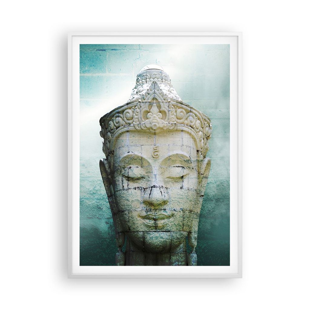 Gerahmtes Poster - Weißer Rahmen - Buddha Grafik Türkis - 70x100 cm - Wand Bild - Wanddeko - Wandbilder - Kunstposter - Wandposter - Bilderrahmen...