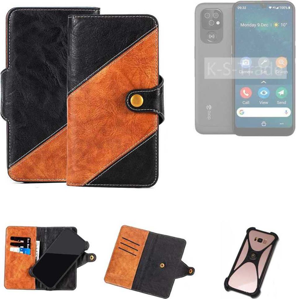 K-S-Trade Handyhülle Schutzhülle Bookstyle Case Wallet-Case kompatibel mit Doro 8100 Handy Cover Bumper Klapphülle schwarz hellbraun 1x