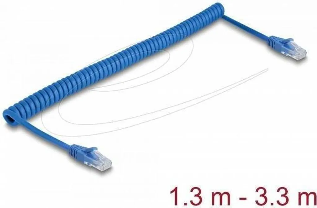 Cavo Ethernet a Spirale Cat.6 Delock 90363 - 1.3m a 3.3m UTP Blu