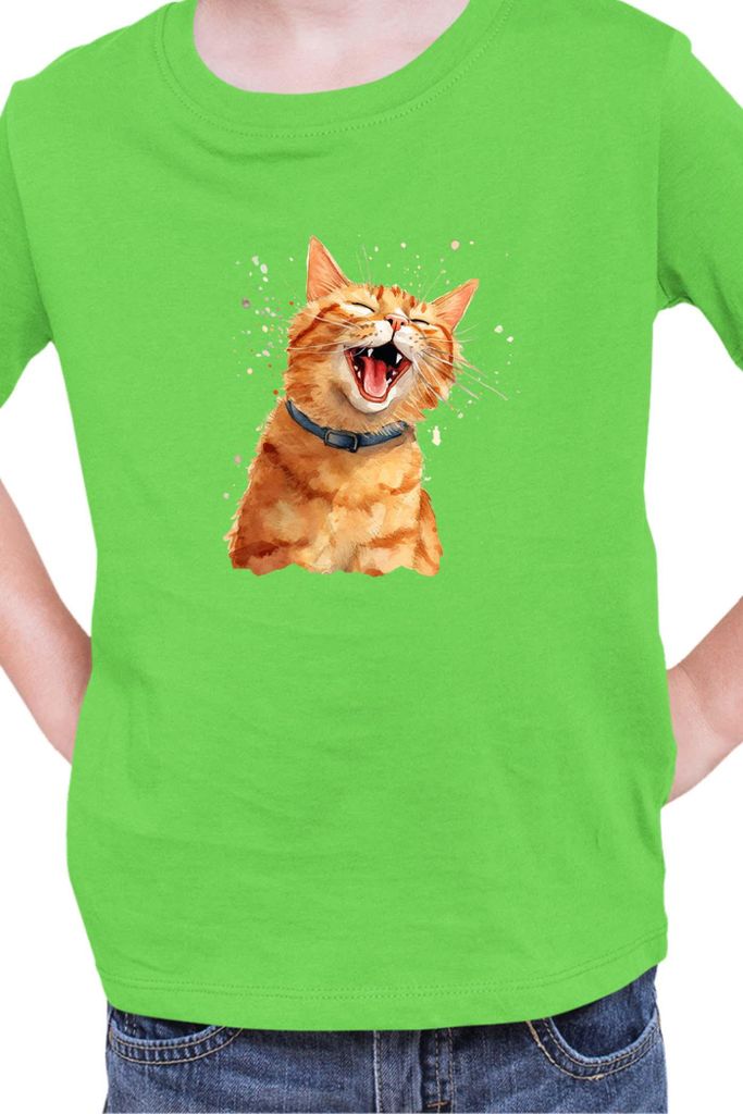 Kinder T-Shirt Funny Cats Breeds American Shorthair Cat, 7-8 Jahr - 128 / Lime