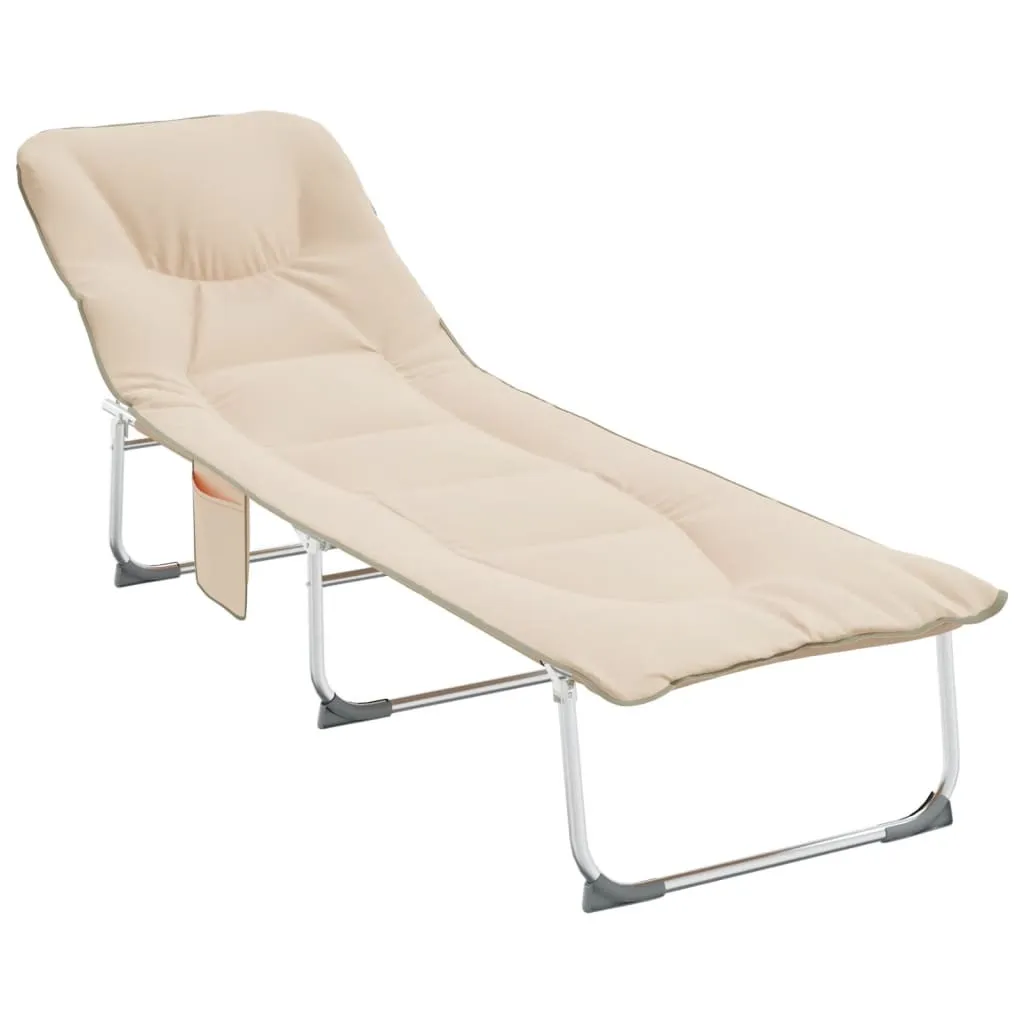 Lettino Pieghevole Beige in Tessuto: Relax Robusto per Giardino e Mare