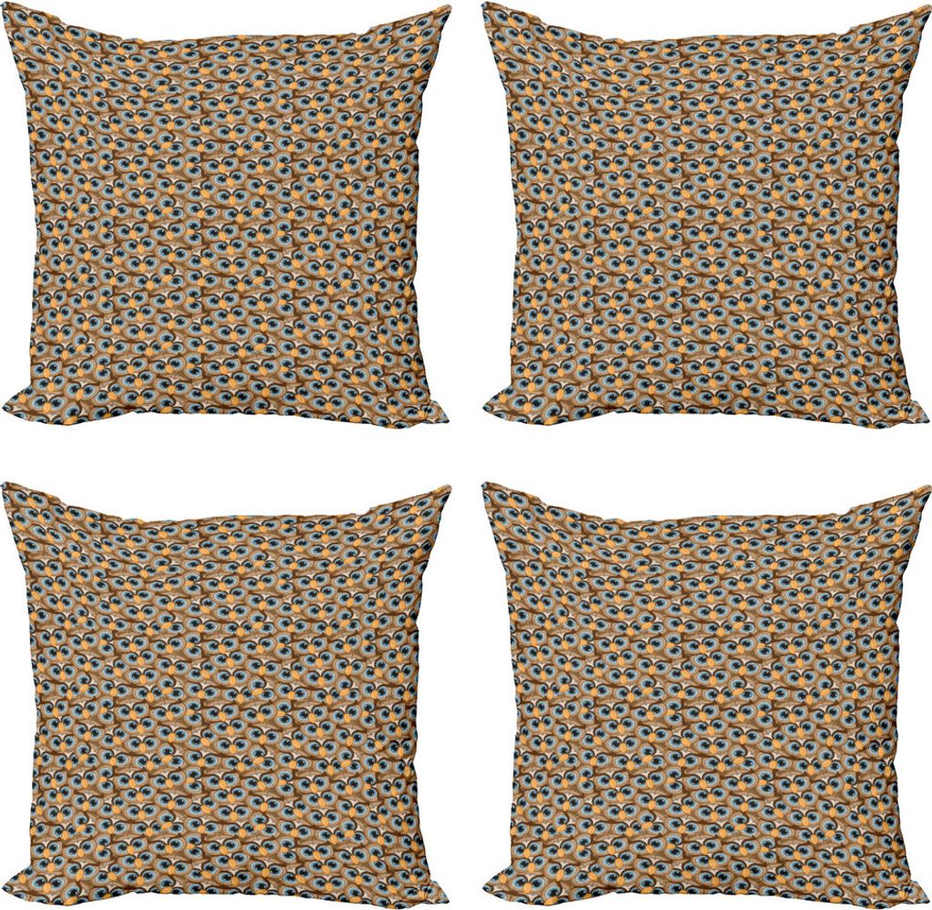 ABAKUHAUS Eule Kissenbezug Set (4 Stück), Cartoon Avian Animal Design, Moderner Doppelseitiger Digitaldruck, 50 cm x 50 cm, Mehrfarbig