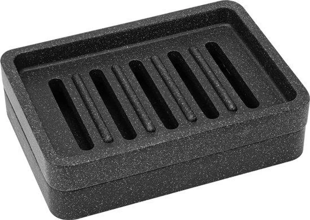 Porte-savon noir auto-drainant petite taille avec rebord de protection