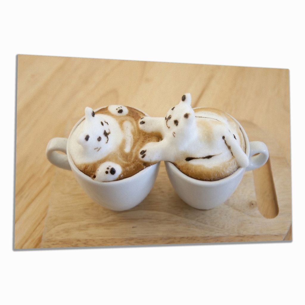 Wallario Herdabdeckplatte aus Glas, Größe 90 x 52 cm 1-teilig, Motiv Süße Milchschaum Katzen auf Kaffee