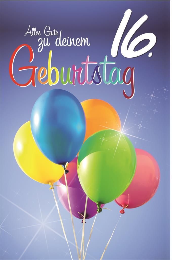 16. Geburtstag - Glückwunschkarte im Format 11,5 x 17 cm mit Umschlag
