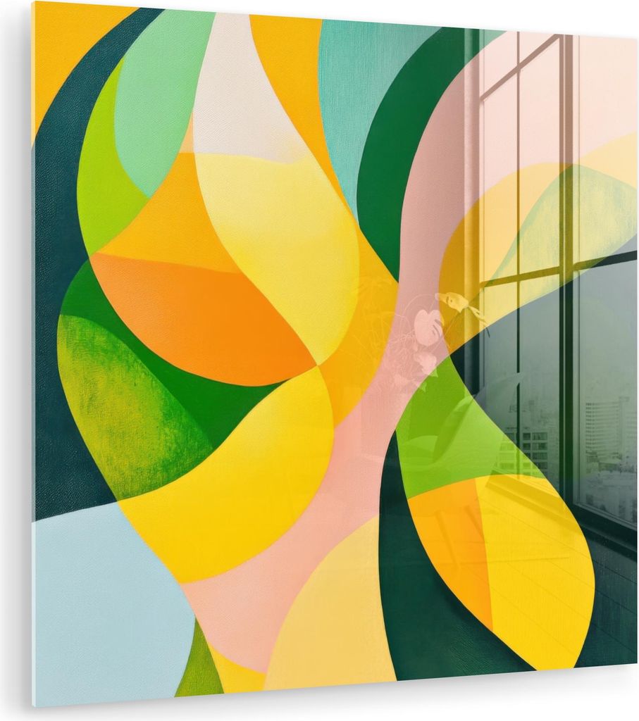 MuchoWow Glasbilder - Bilder auf Wandbild - Foto auf Glas Abstrakt - Gelb - Rosa - Grün 20x20 cm Wanddekoration aus Glas - Acrylglasbild - Acrylbi...