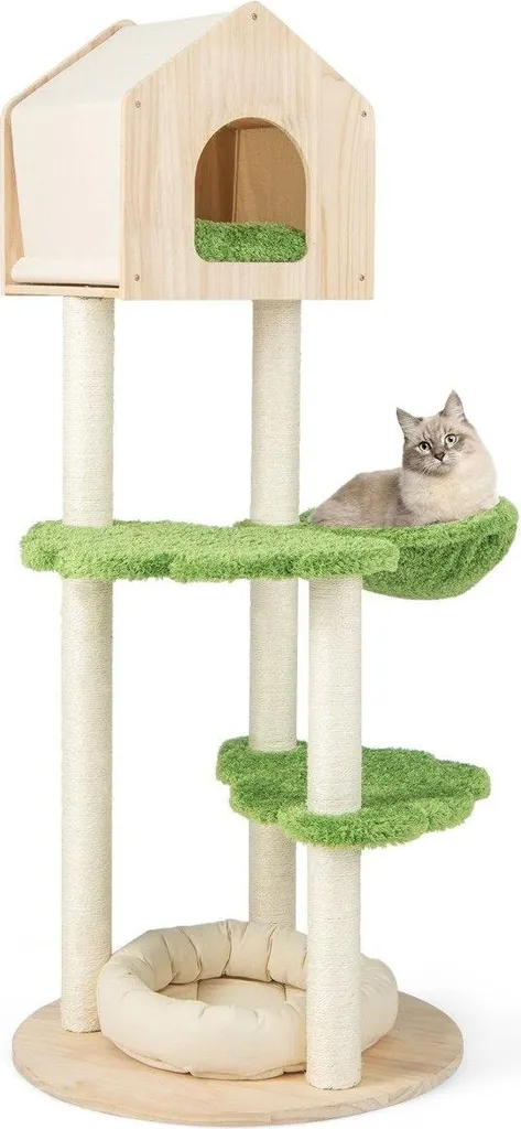 Arbre à chat multi-activités 139 cm pour chat d'appartement avec niche