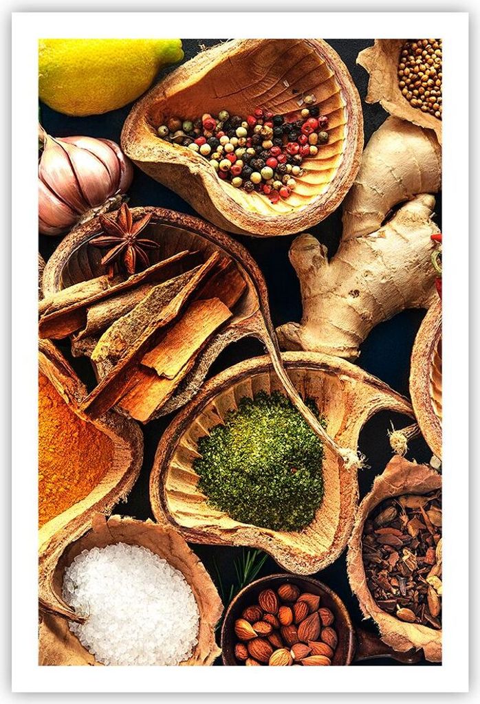 Poster - Poster ohne Rahmen - Küche Essen Kräuter Gewürze - 61x91,5 cm - Wand Bild - Wanddeko - Wandbilder - Kunstposter - Wandposter - Bilder -...