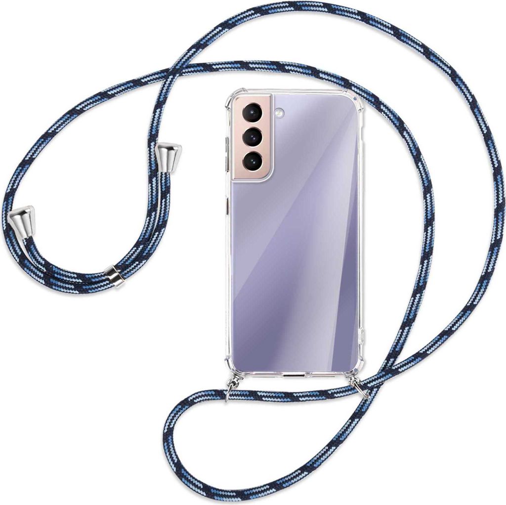 Handykette Backcover-Schutzhülle mit Band (Metall silberfarben) für Samsung Galaxy S21 5G - Blautöne