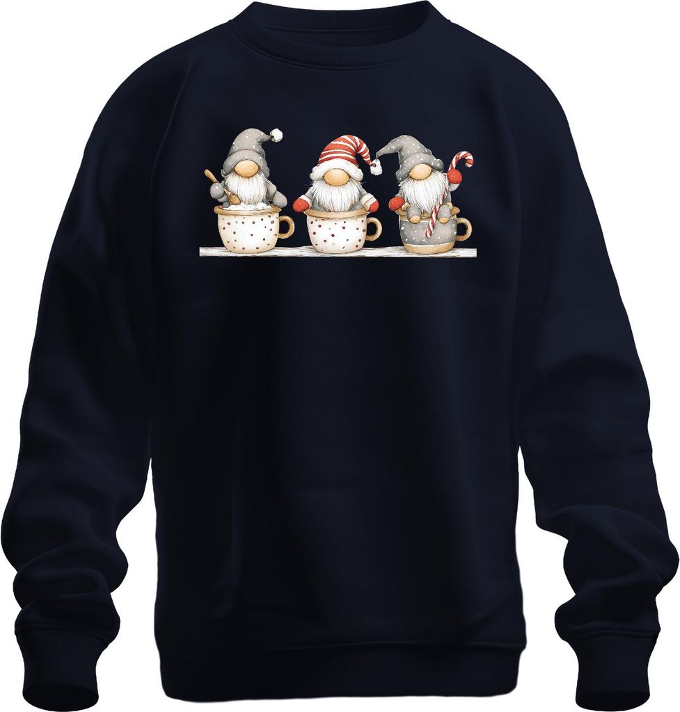 Weihnachtswichtel Becher Bart Schneeflocken Zuckerstange Vintage Uni Sweatshirt Pullover, Navy, L