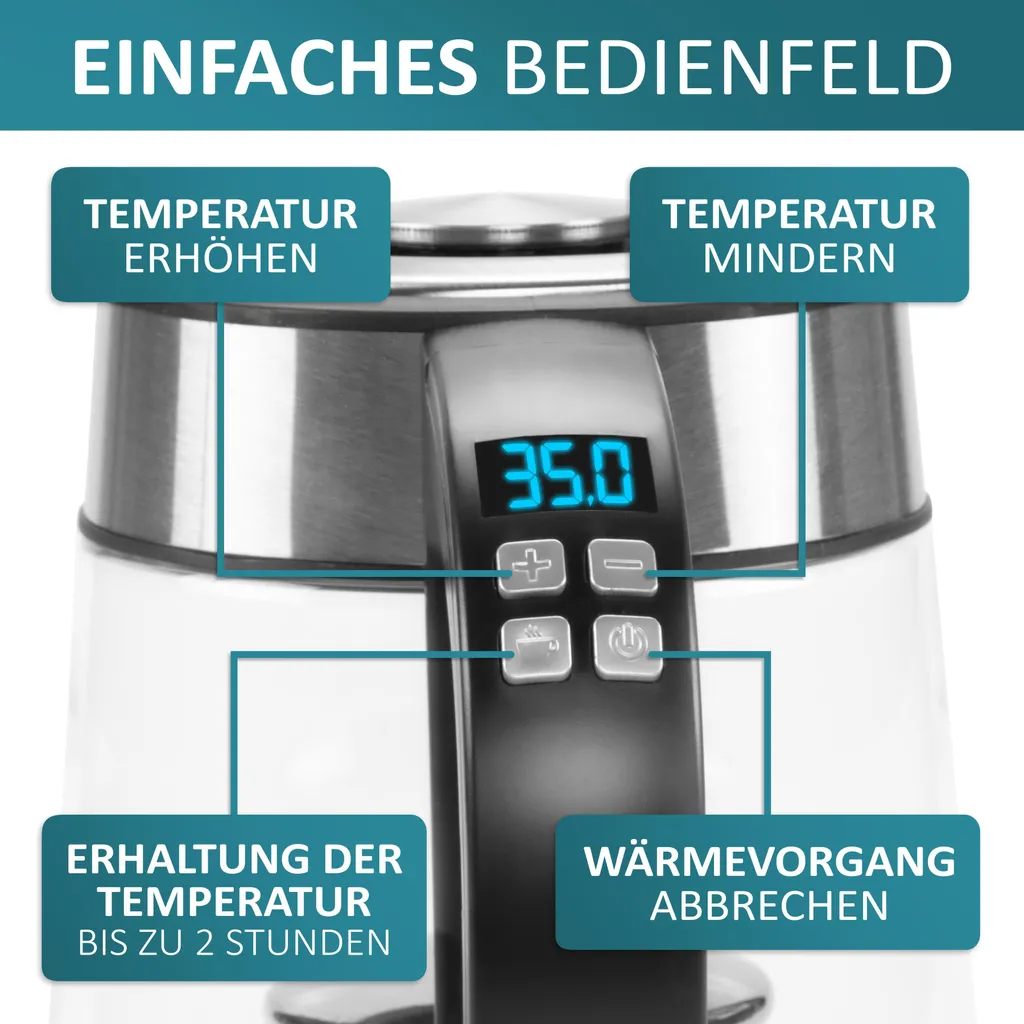 Bouilloire inox et verre 2200W écran LCD avec 5 couleurs LED design - 7
