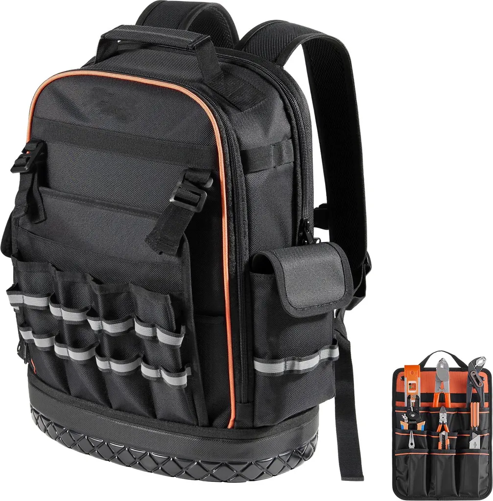 SucceBuy Sac à dos à outils avec 64 poches et compartiment PC portable