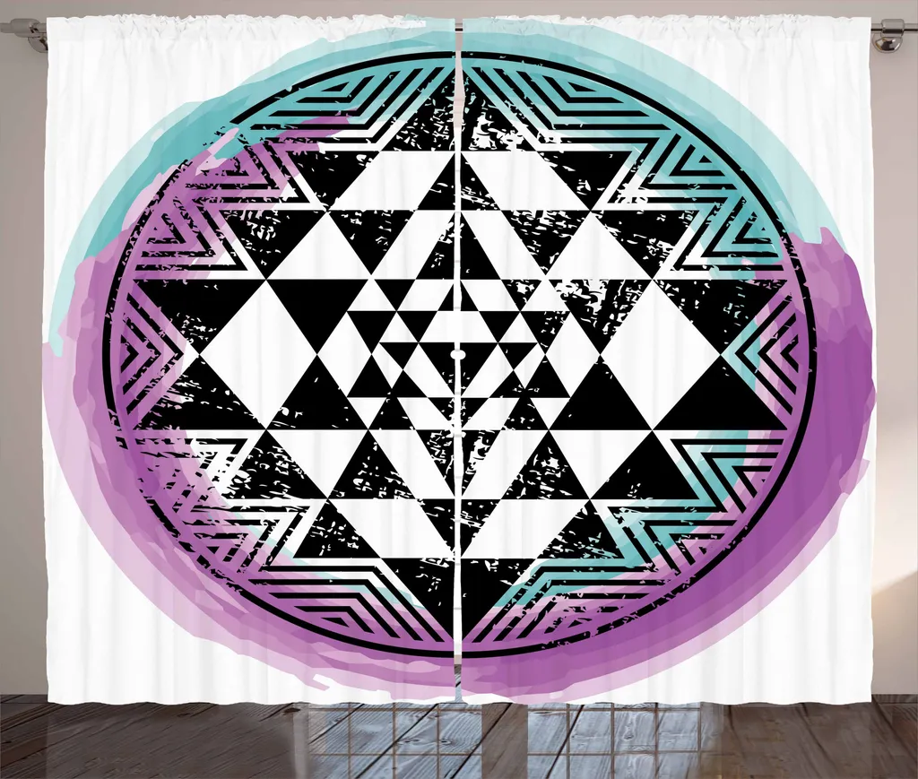 ABAKUHAUS Stern-Mandala Tenda rustica, acquerelli triangolari, tende universali per soggiorno con passanti e ganci, 280 x 175 cm, multicolore