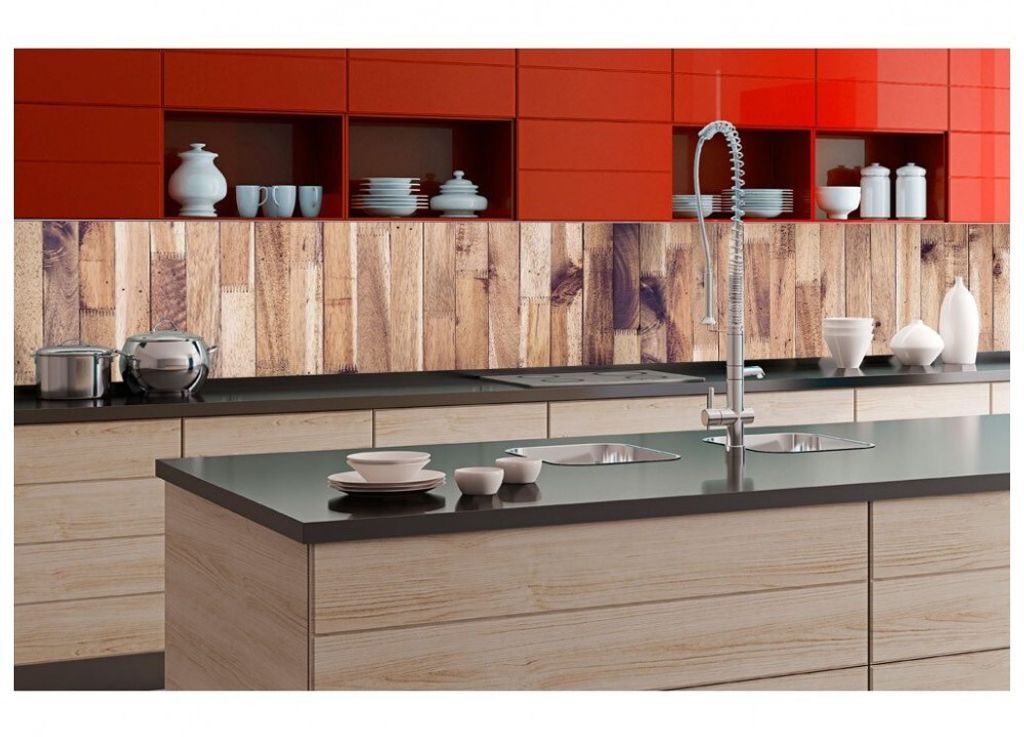 Küchenrückwand Folie selbstklebend HOLZLATTEN 350 x 60 cm - Klebefolie - Dekofolie - Spritzschutz für Küche -