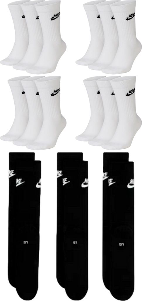 9 Paar NIKE DX5025 Essential CREW Socken Damen, Herren, Unisex Sportsocken - Farbe: weiß / weiß / schwarz - Größe: 46-50