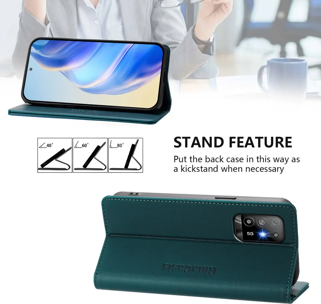 WEIOU Leather Folio Cover per OPPO A94 5G (Reno 5Z), Custodia in Pelle PU Magnetica Libro Flip Portafoglio con [Funzione Stand]. Marrone