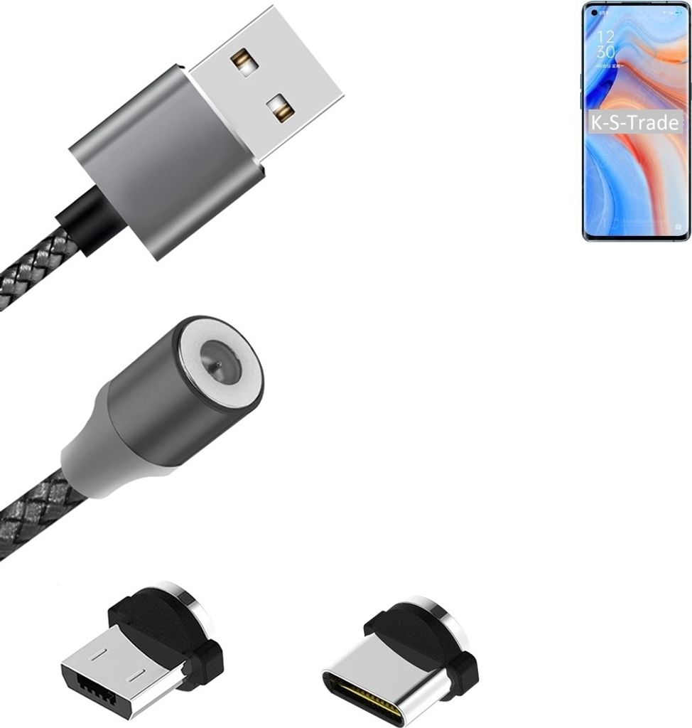 K-S-Trade Hochwertiges Magnet-Lade-kabel Sync-Kabel Daten-Kabel für Oppo A32 mit USB-Typ-C-Anschluss und Micro-USB-Anschluss 2A bis zu 480mbps
