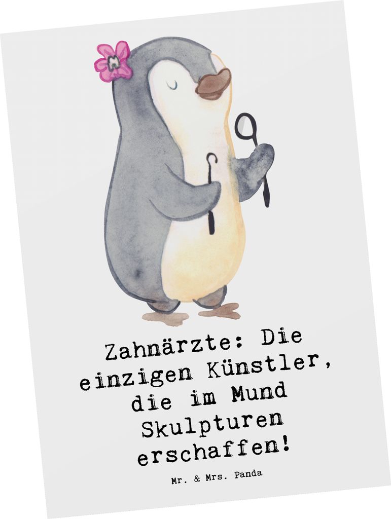 Mr. & Mrs. Panda Postkarte Zahnarzt Künstler - Weiß - Geschenk, Berufsalltag, Ansichtskarten, Wertschätzung, Humor, Skulpturen, bildkarte, Ansic...