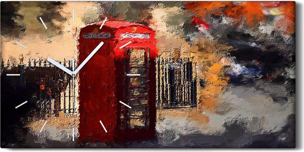 Wanduhr Bürouhr Leinwand Bild Quarz 60x30 London Straße Telefonzelle Telefon - weiße Hände