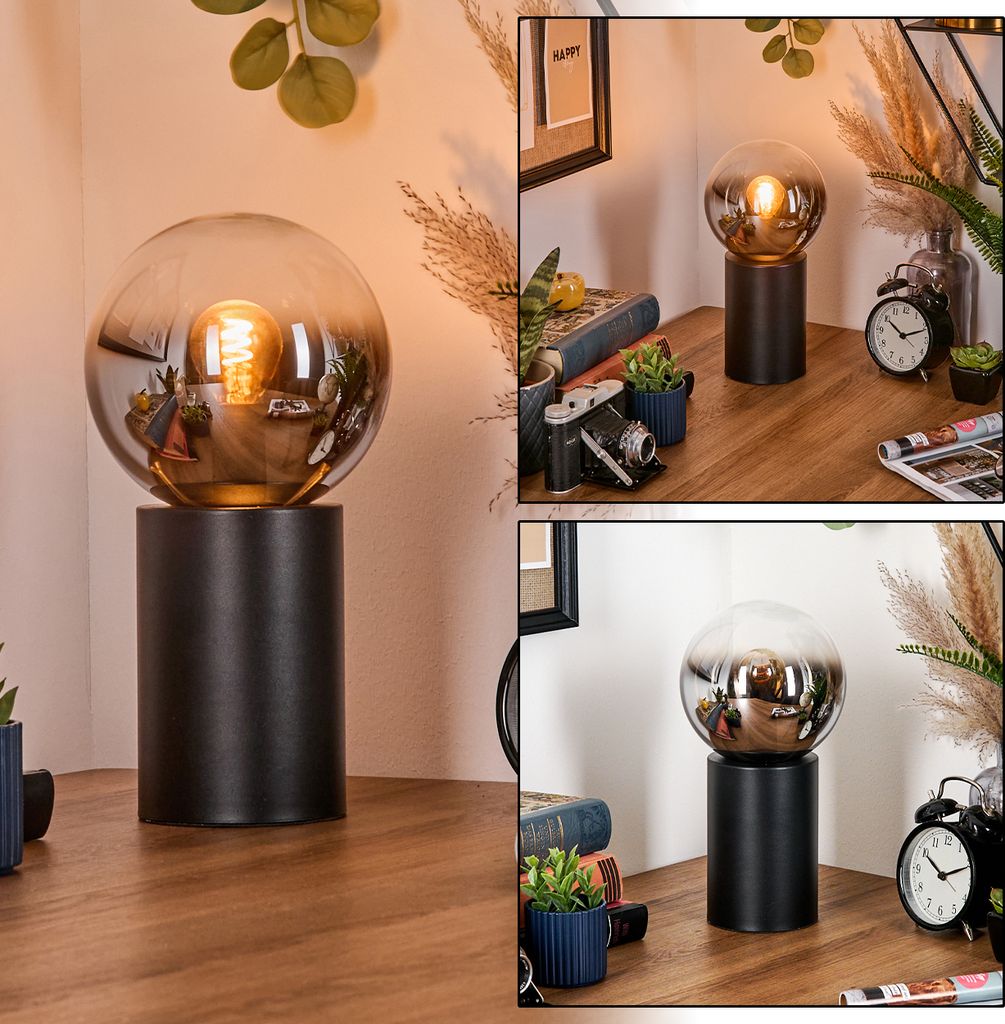 Fossobiubo Tischlampe aus Metall/Glas in Schwarz/Chrom-/Rauchfarben/Klar