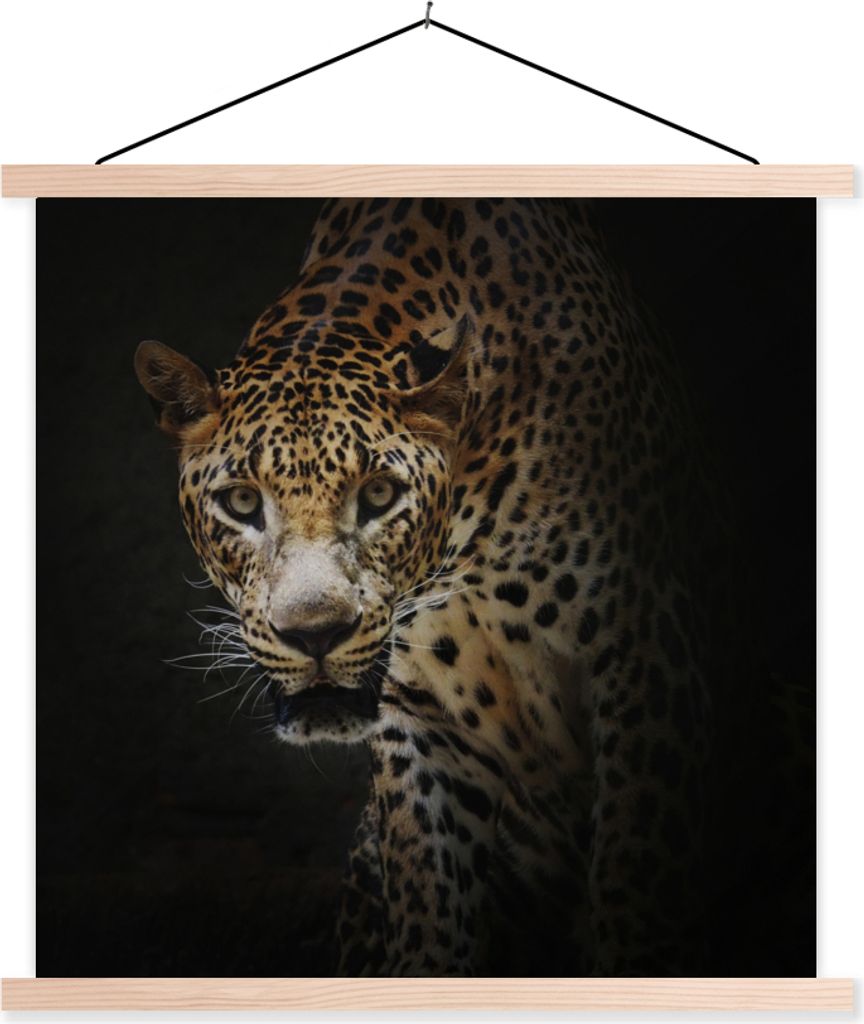 MuchoWow Textilposter Leopard - Wilde Tiere - Licht 120x120 cm mit holzfarbenen Rahmen - Textil-Poster