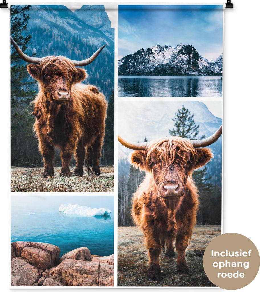MuchoWow Wandteppich Wandbehang Schottisches Hochlandrind - Tiere - Collage 90x120 cm Tapisserie Dekoration Wandtuch - Wanddeko