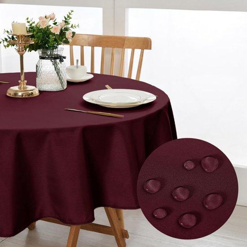 Wijnrodes Tafelkleed Rund 120cm, Vlekbestendiges, Wasbares, Kersttafelkleed für Wohnzimmer, Garten, Fest, Hochzeit oder Haushalt