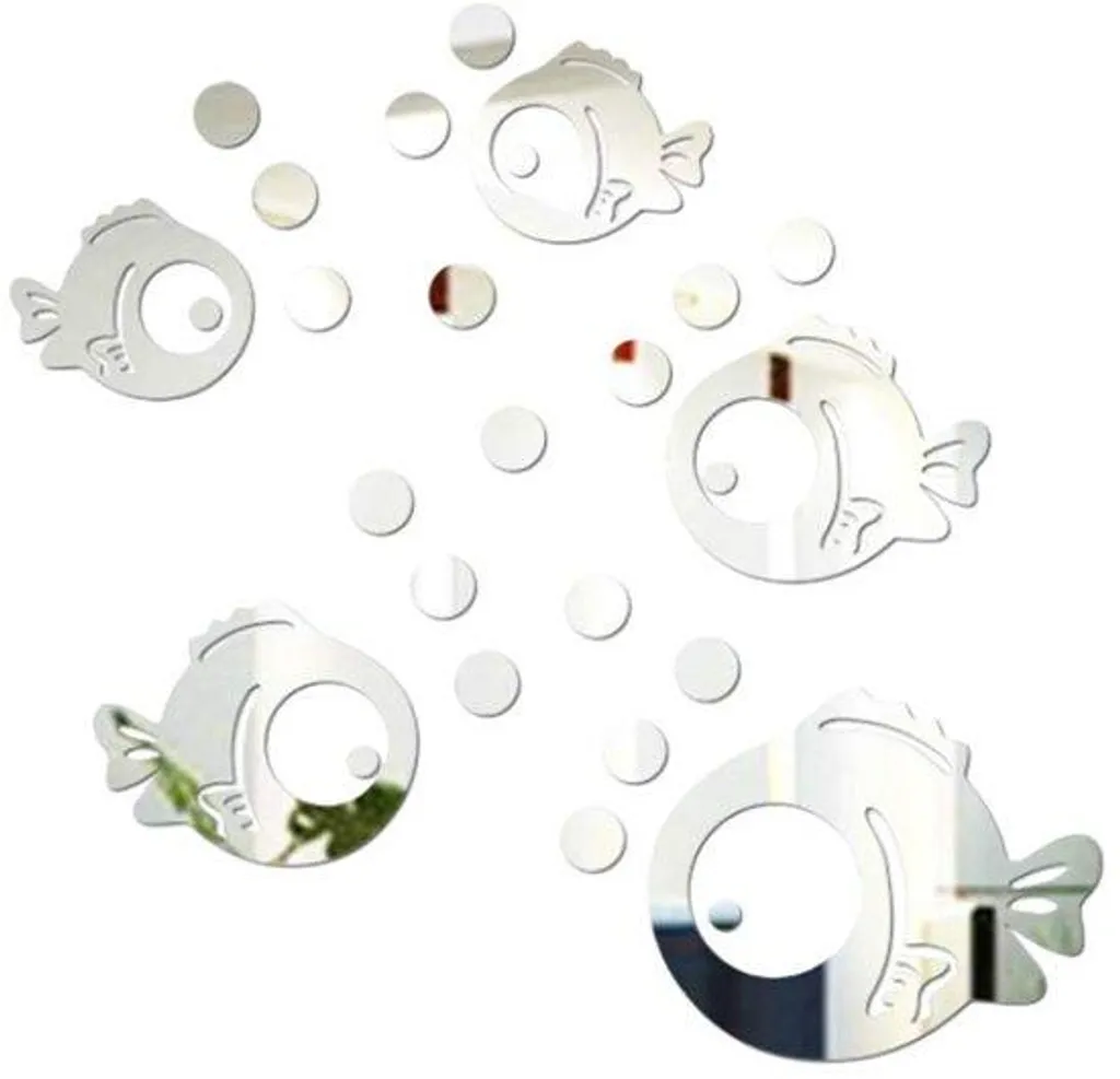 Décoration murale miroir 3D poissons argentés pour chambre enfant et salon
