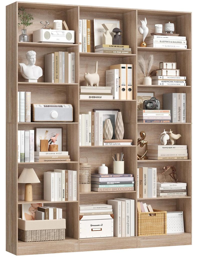 Bücherregal und Aufbewahrungsregal 17 Fächer - Regalsystem - 6 Ebenen - Offenes Holzregal - Für Wohnzimmer und Büro - 149x23,5x188 cm - Eiche