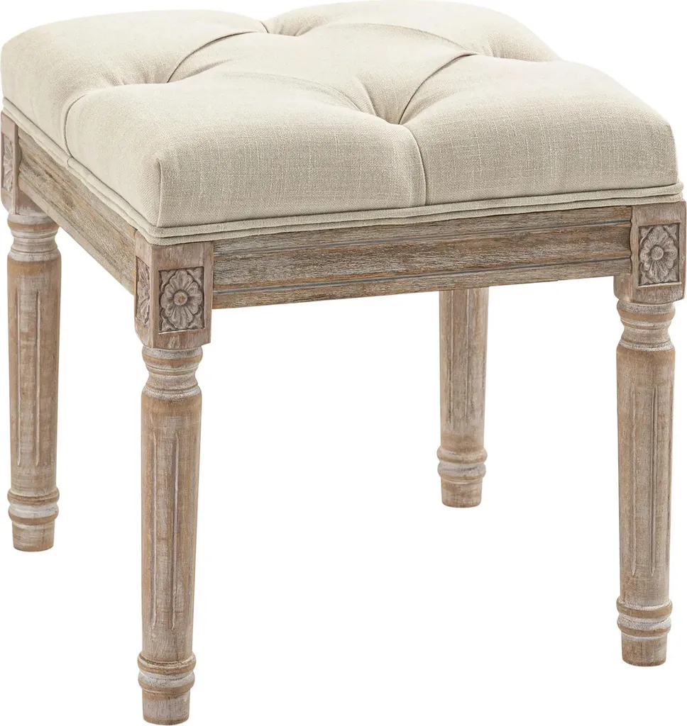Tabouret de Salon Style Vintage Français - Assise en Tissu Beige Confort