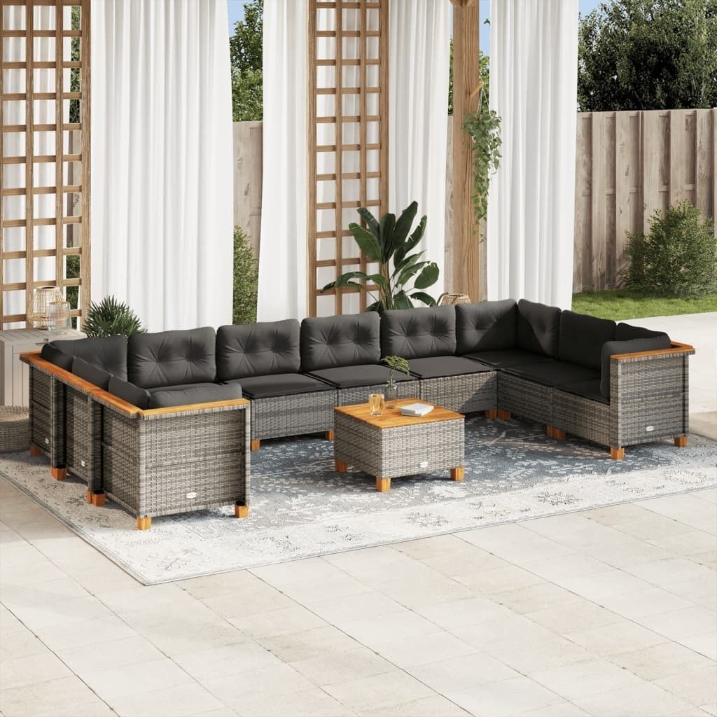 Möbel 11-tlg. Garten-Sofagarnitur mit Kissen Grau Poly Rattan - Sitzgruppe 3262026