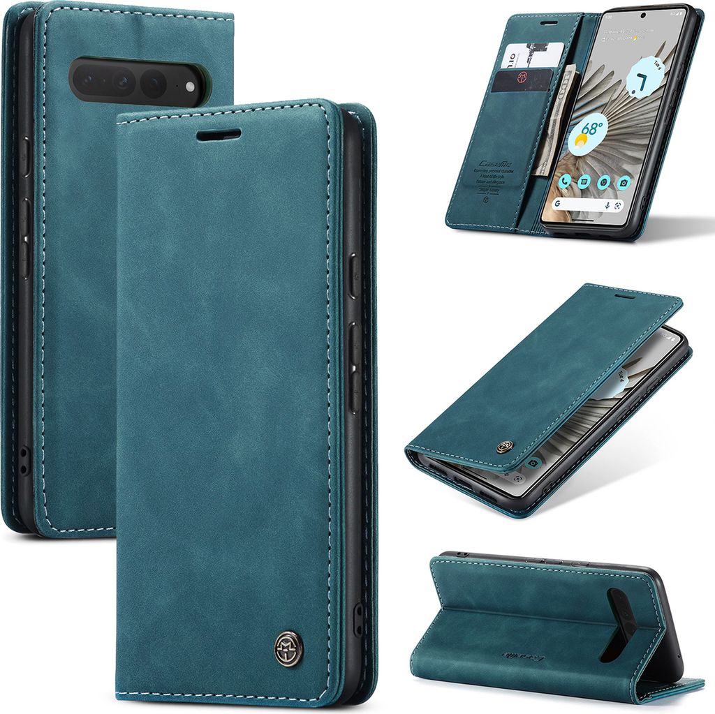Google Pixel 7 Pro Hülle, Retro Kunstledertasche mit Standfunktion Schutzhülle für Google Pixel 7 Pro Blau