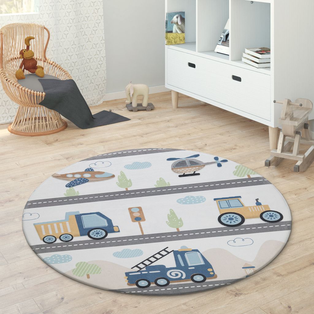 Kinderteppich Teppich Rund Kinderzimmer Spielmatte Babymatte Stern Mond Elefant Regenbogen Grösse Ø 150 cm Rund