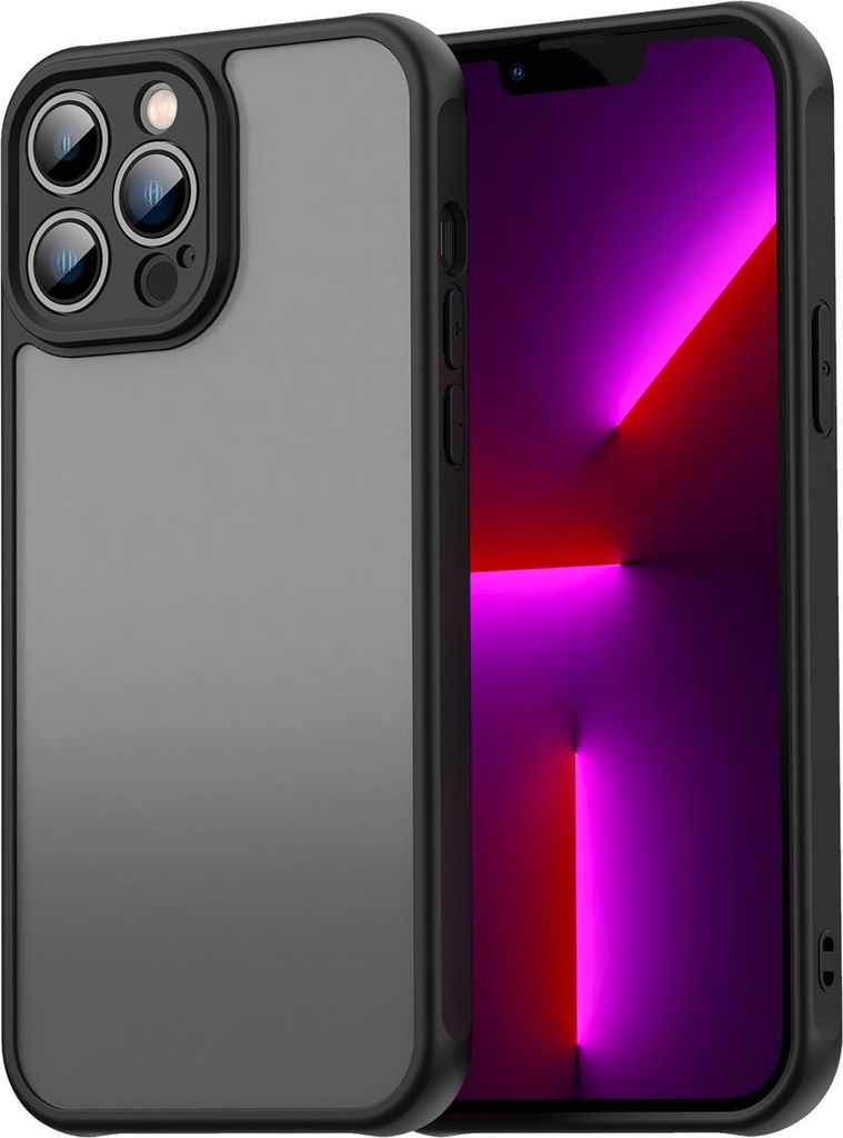 Matt Hülle für iPhone 13 Pro Max mit Kameraschutz, Transluzente Matt Rückseite Stoßfeste Handyhülle Schwarz