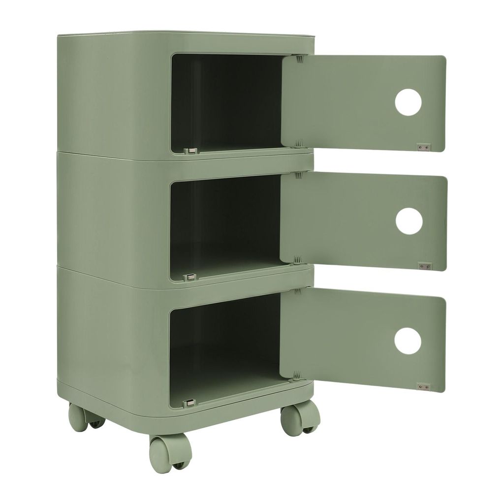 3-Ebenen-Nachttisch, Nachttisch, Nebenbettisch mit Räder für Schlafzimmer, Wohnzimmer, Matcha-Grün