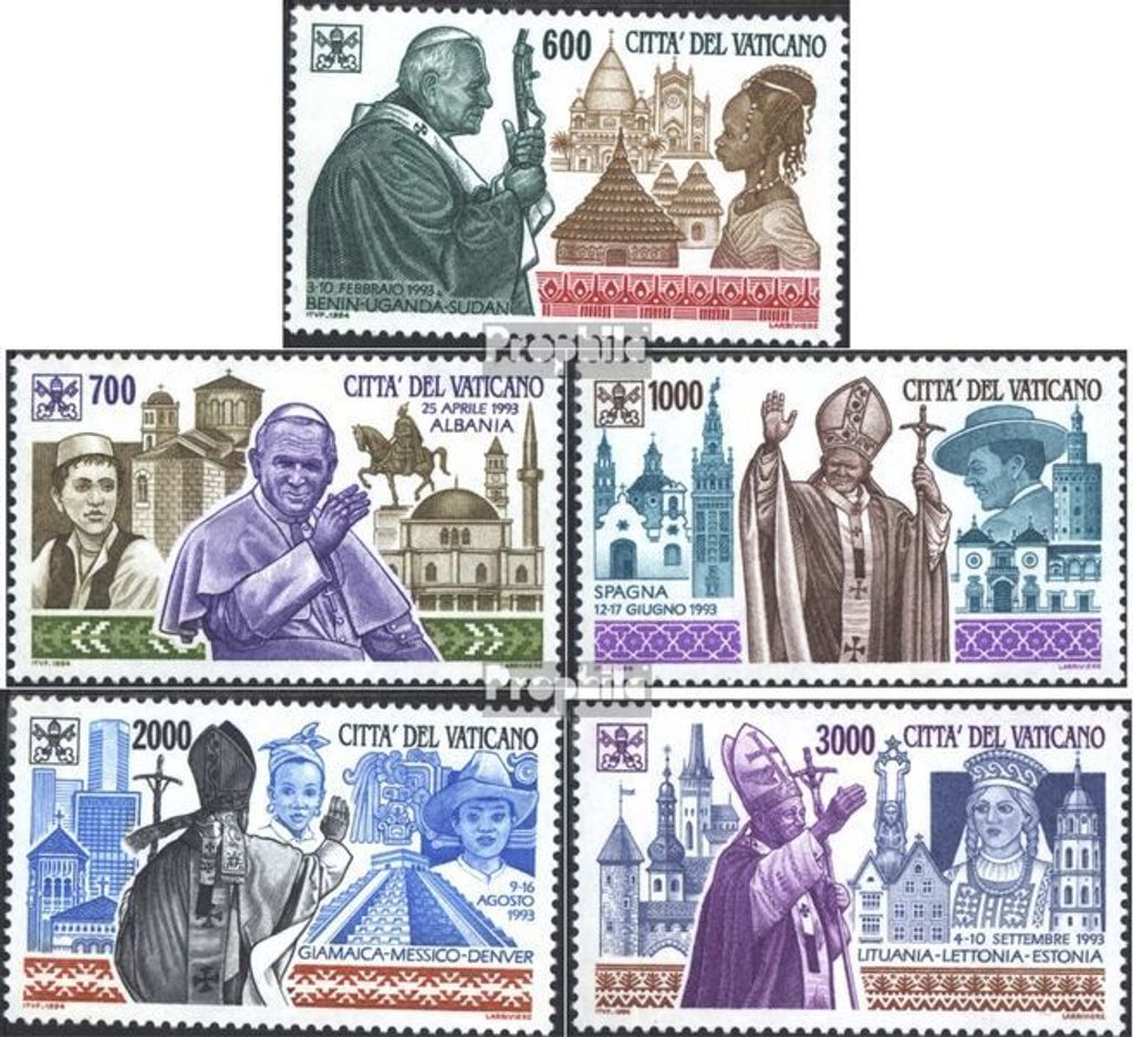 Briefmarken Vatikanstadt 1994 Mi 1128-1132 (kompl.Ausg.) postfrisch Weltreisen
