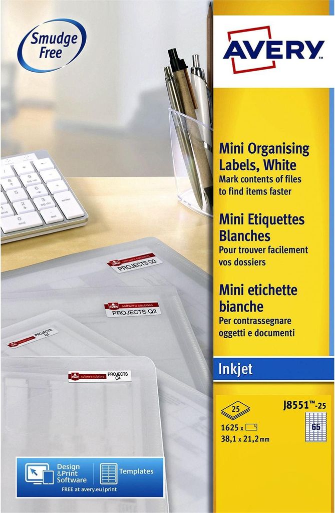 Avery - Label J8551-25 38,1 x 21,2 mm transparente 1625 Etiketten